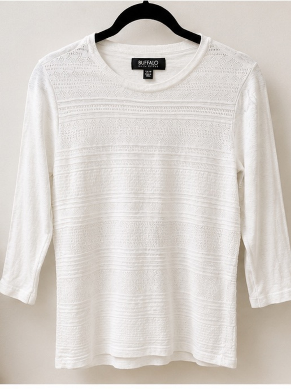 XS David Bitton White Textured Crewneck Sweater